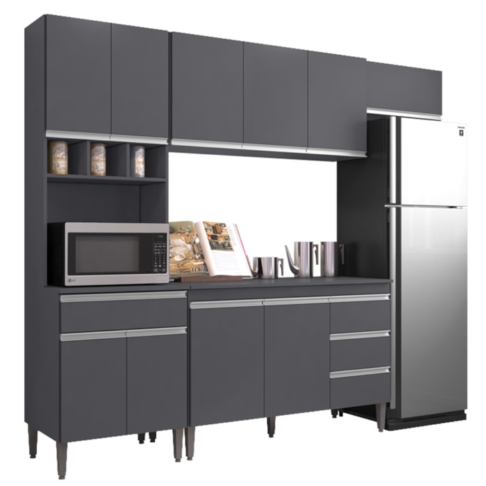 Cozinha Modulada 10 P 4 G Andreia 240 cm Cinza REAJL Moveis
