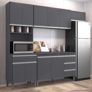 Cozinha Modulada 10 P 4 G Andreia 240 cm Cinza REAJL Moveis