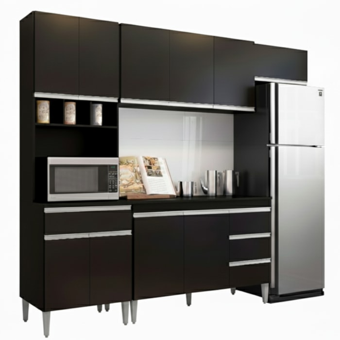 Cozinha Modulada 10 P 4 G Andreia 240 cm Preto REAJL Moveis