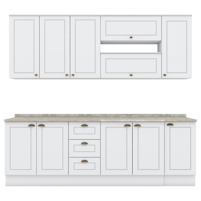 Cozinha Modulada 10 Pecas 240 cm CE792 Americana Branco Calcare Henn