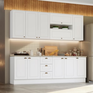 Cozinha Modulada 10 Pecas 240 cm CE792 Americana Branco Calcare Henn