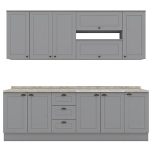 Cozinha Modulada 10 Pecas 240 cm CE792 Americana Cinza Calcare Henn