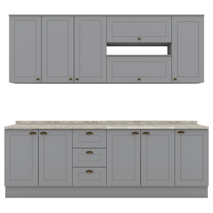Cozinha Modulada 10 Pecas 240 cm CE792 Americana Cinza Calcare Henn