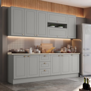 Cozinha Modulada 10 Pecas 240 cm CE792 Americana Cinza Calcare Henn
