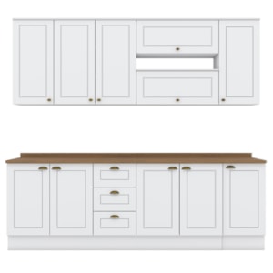 Cozinha Modulada 10 Pecas 240cm CE792 Americana Branco Nature Henn