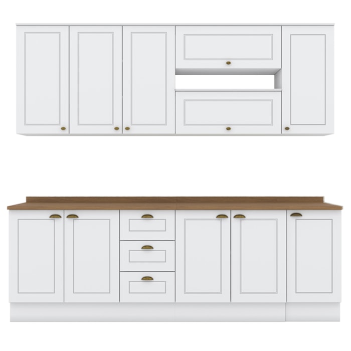 Cozinha Modulada 10 Pecas 240cm CE792 Americana Branco Nature Henn