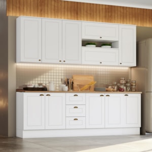 Cozinha Modulada 10 Pecas 240cm CE792 Americana Branco Nature Henn