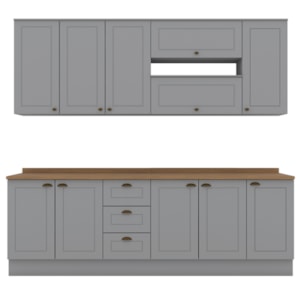 Cozinha Modulada 10 Pecas 240cm CE792 Americana Cinza Nature Henn