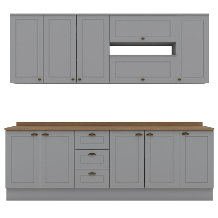 Cozinha Modulada 10 Pecas 240cm CE792 Americana Cinza Nature Henn