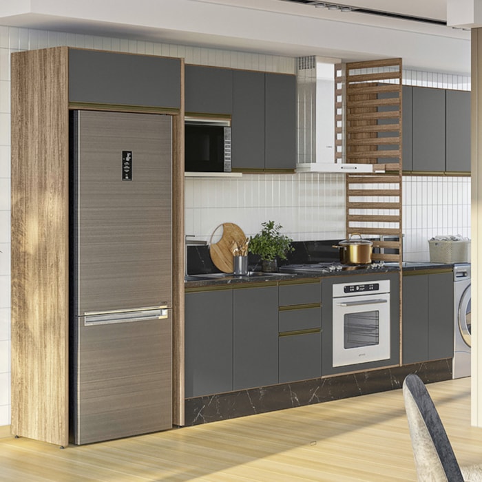 Cozinha Modulada 11 PÇs MDF Kali Carv/Chmb Nicioli