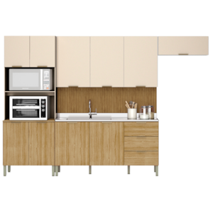 Cozinha Modulada 10 Portas 320cm 2990 Freijo Vanilla Ripado KTP