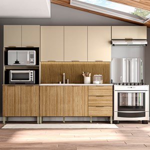 Cozinha Modulada 10 Portas 320cm 2990 Freijo Vanilla Ripado KTP