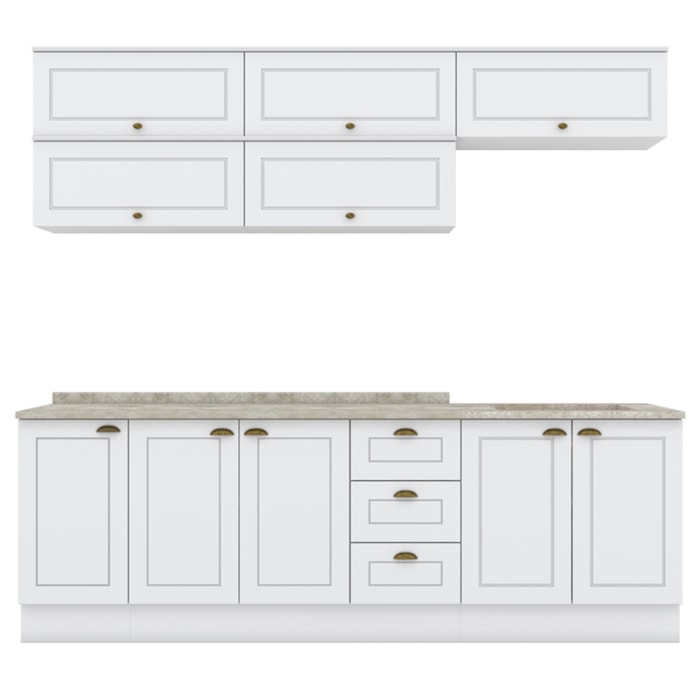 Cozinha Modulada 11 Pecas 240 cm CE381 Americana Branco Calcare Henn