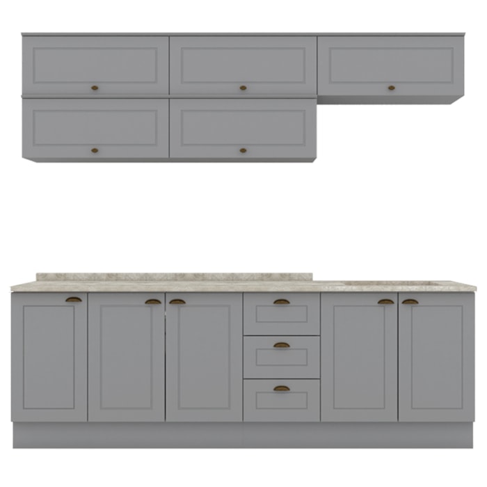 Cozinha Modulada 11 Pecas 240 cm CE381 Americana Cinza Calcare Henn