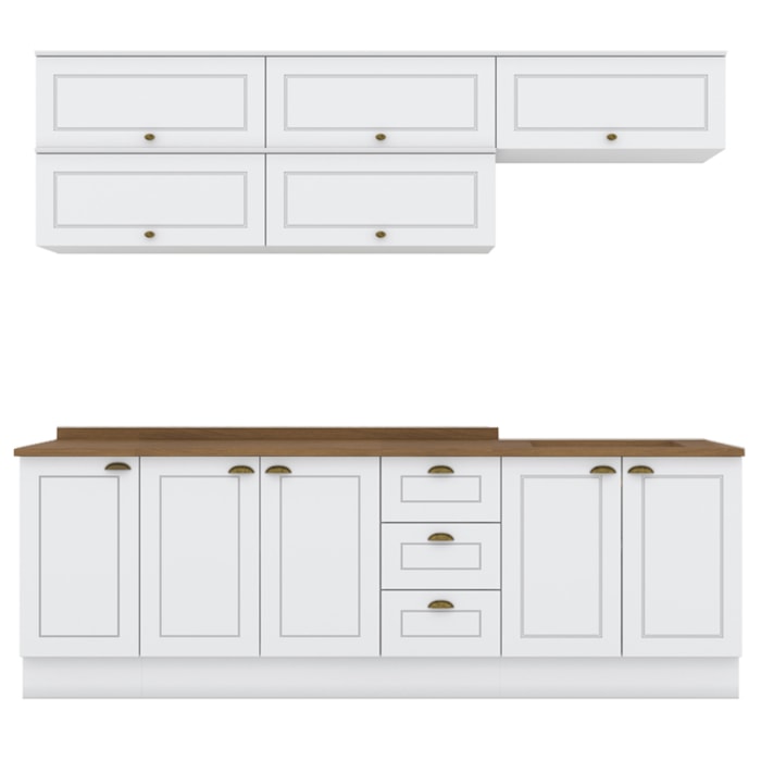 Cozinha Modulada 11 Pecas 240cm CE381 Americana Branco Nature Henn