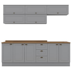 Cozinha Modulada 11 Pecas 240cm CE381 Americana Cinza Nature Henn