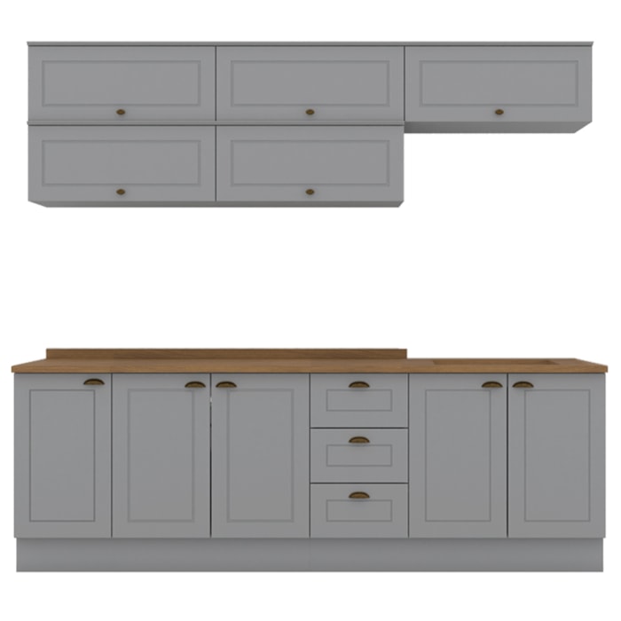 Cozinha Modulada 11 Pecas 240cm CE381 Americana Cinza Nature Henn