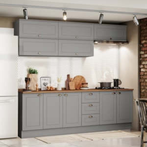 Cozinha Modulada 11 Pecas 240cm CE381 Americana Cinza Nature Henn