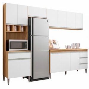 Cozinha Modulada 12 Portas 4 Gavetas 280 cm Andreia Amendoa Branco REAJL Moveis