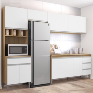 Cozinha Modulada 12 Portas 4 Gavetas 280 cm Andreia Amendoa Branco REAJL Moveis