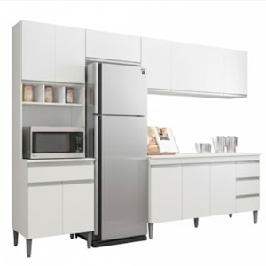 Cozinha Modulada 12 Portas 4 Gavetas 280 cm Andreia Branco REAJL Moveis
