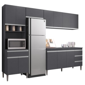 Cozinha Modulada 12 Portas 4 Gavetas 280 cm Andreia Cinza REAJL Moveis