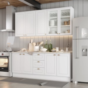 Cozinha Modulada 200 cm CE854 Americana Branco Calcare Henn