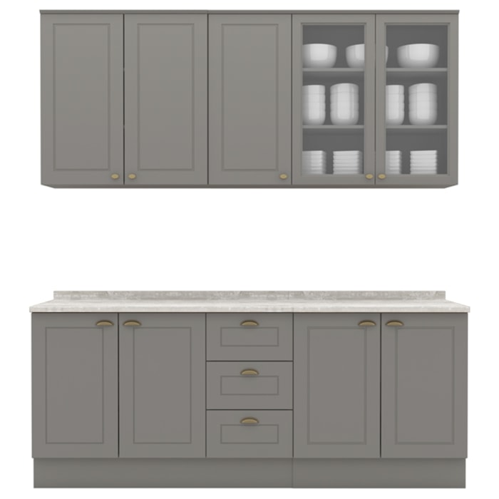 Cozinha Modulada 200 cm CE854 Americana Cinza Calcare Henn