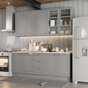 Cozinha Modulada 200 cm CE854 Americana Cinza Calcare Henn