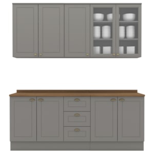 Cozinha Modulada 200cm CE854 Americana Cinza Nature Henn