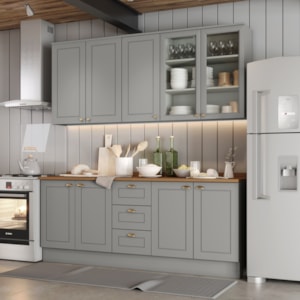 Cozinha Modulada 200cm CE854 Americana Cinza Nature Henn