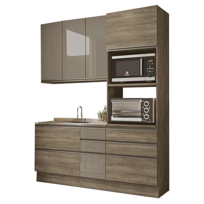 Cozinha Modulada 3 Pecas 190 cm MDP Maxxi Nogal Kappesberg