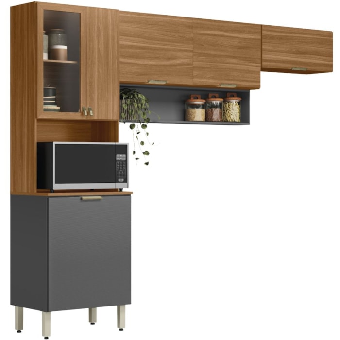 Cozinha Modulada 3 Pecas 250 cm MDP Alba Amendola Grafito Prime Demobile