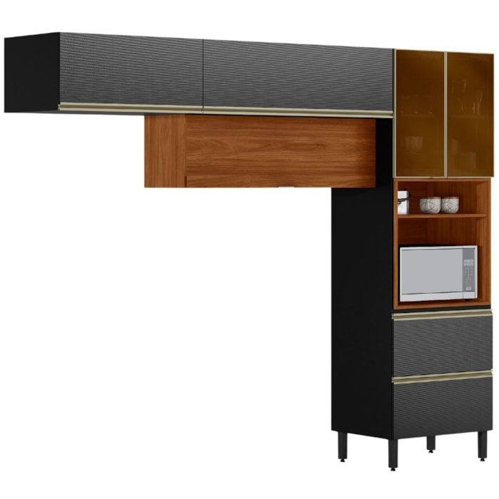 Cozinha Modulada 3 Pecas 270 cm MDF DP2701 Nogueira Carbono Prime Demartez