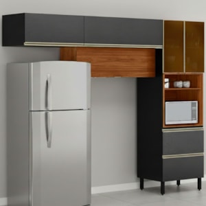 Cozinha Modulada 3 Pecas 270 cm MDF DP2701 Nogueira Carbono Prime Demartez
