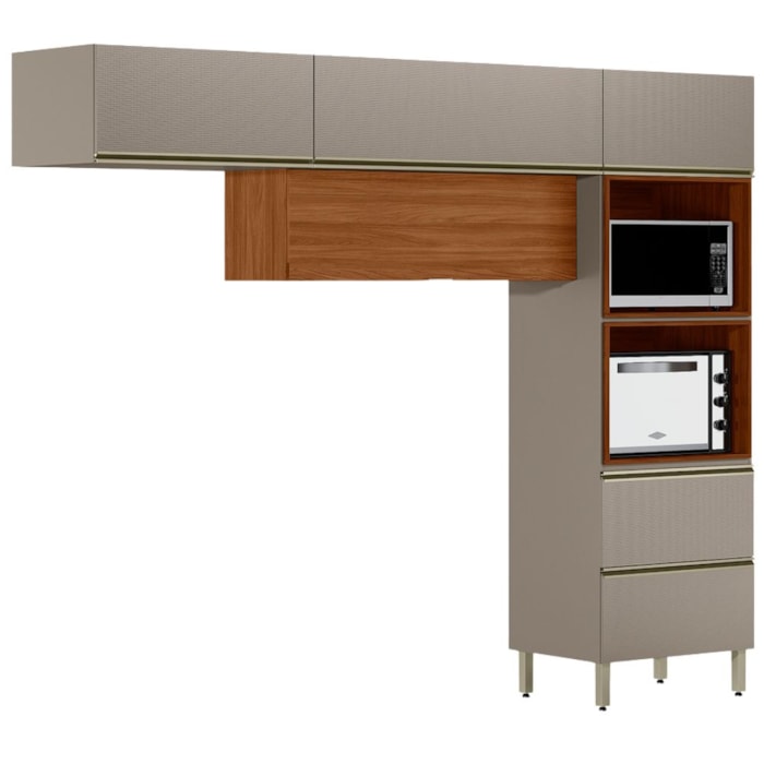 Cozinha Modulada 3 Pecas 270 cm MDF DP2702 Nogueira Nude Prime Demartez