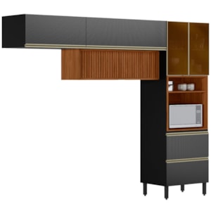 Cozinha Modulada 3 Pecas 270 cm Ripado DP2701 Nogueira Carbono Prime Demartez