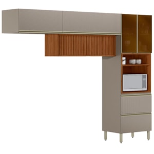 Cozinha Modulada 3 Pecas 270 cm Ripado DP2701 Nogueira Nude Prime Demartez