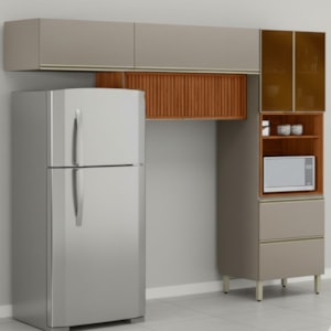 Cozinha Modulada 3 Pecas 270 cm Ripado DP2701 Nogueira Nude Prime Demartez