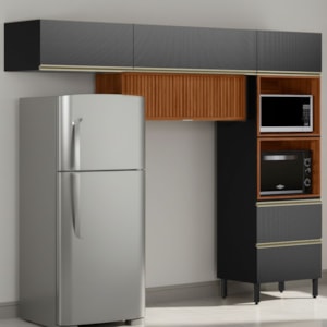 Cozinha Modulada 3 Pecas 270 cm Ripado DP2702 Nogueira Carbono Prime Demartez