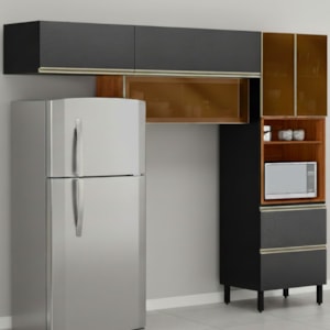Cozinha Modulada 3 Pecas 270 cm Vidro DP2701 Nogueira Carbono Prime Demartez