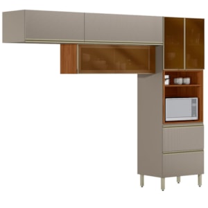 Cozinha Modulada 3 Pecas 270 cm Vidro DP2701 Nogueira Nude Prime Demartez
