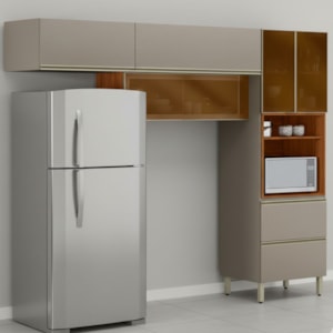 Cozinha Modulada 3 Pecas 270 cm Vidro DP2701 Nogueira Nude Prime Demartez