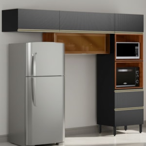 Cozinha Modulada 3 Pecas 270 cm Vidro DP2702 Nogueira Carbono Prime Demartez