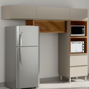 Cozinha Modulada 3 Pecas 270 cm Vidro DP2702 Nogueira Nude Prime Demartez