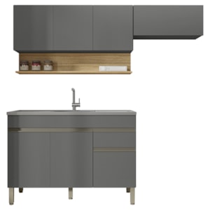 Cozinha Modulada 3 Pecas Balcao Pia Line Gris Cp Freijo KTP