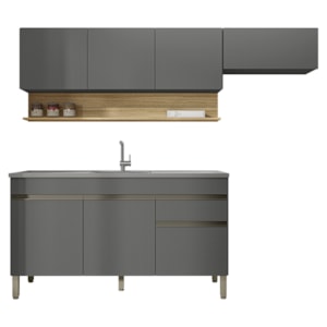 Cozinha Modulada 3 Pecas Com Balcao Pia Line Gris Cp Freijo KTP