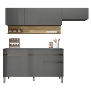 Cozinha Modulada 3 Pecas Com Balcao Tampo Line Gris Cp Freijo KTP