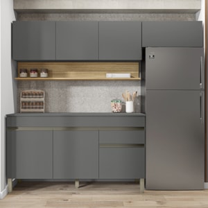 Cozinha Modulada 3 Pecas Com Balcao Tampo Line Gris Cp Freijo KTP