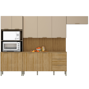 Cozinha Modulada 320cm 10 Portas 2995 Freijo Vanilla Ripado KTP